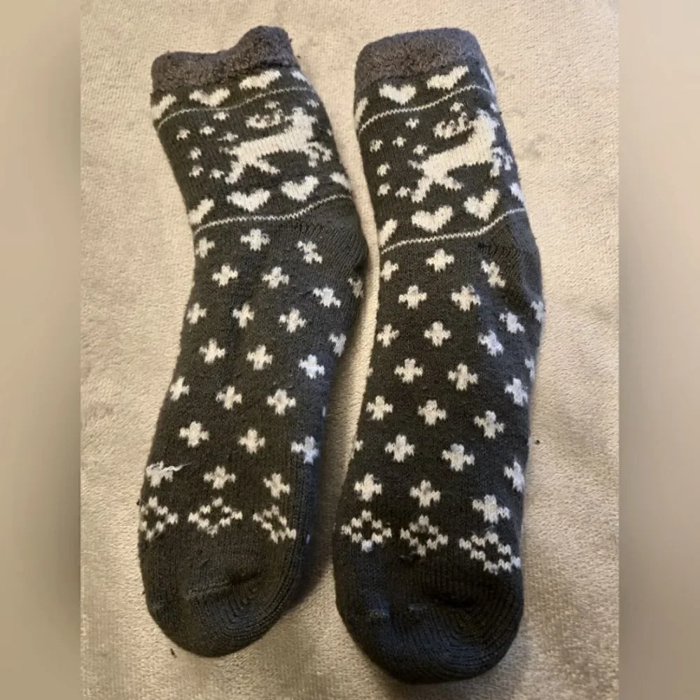 Fuzzy Fleece Reindeer Hearts Slipper/Socks